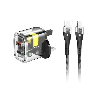 Porodo Output Transparent Quick Charger Usb-C With Usb-C To Usb-C Cable 1.2M
